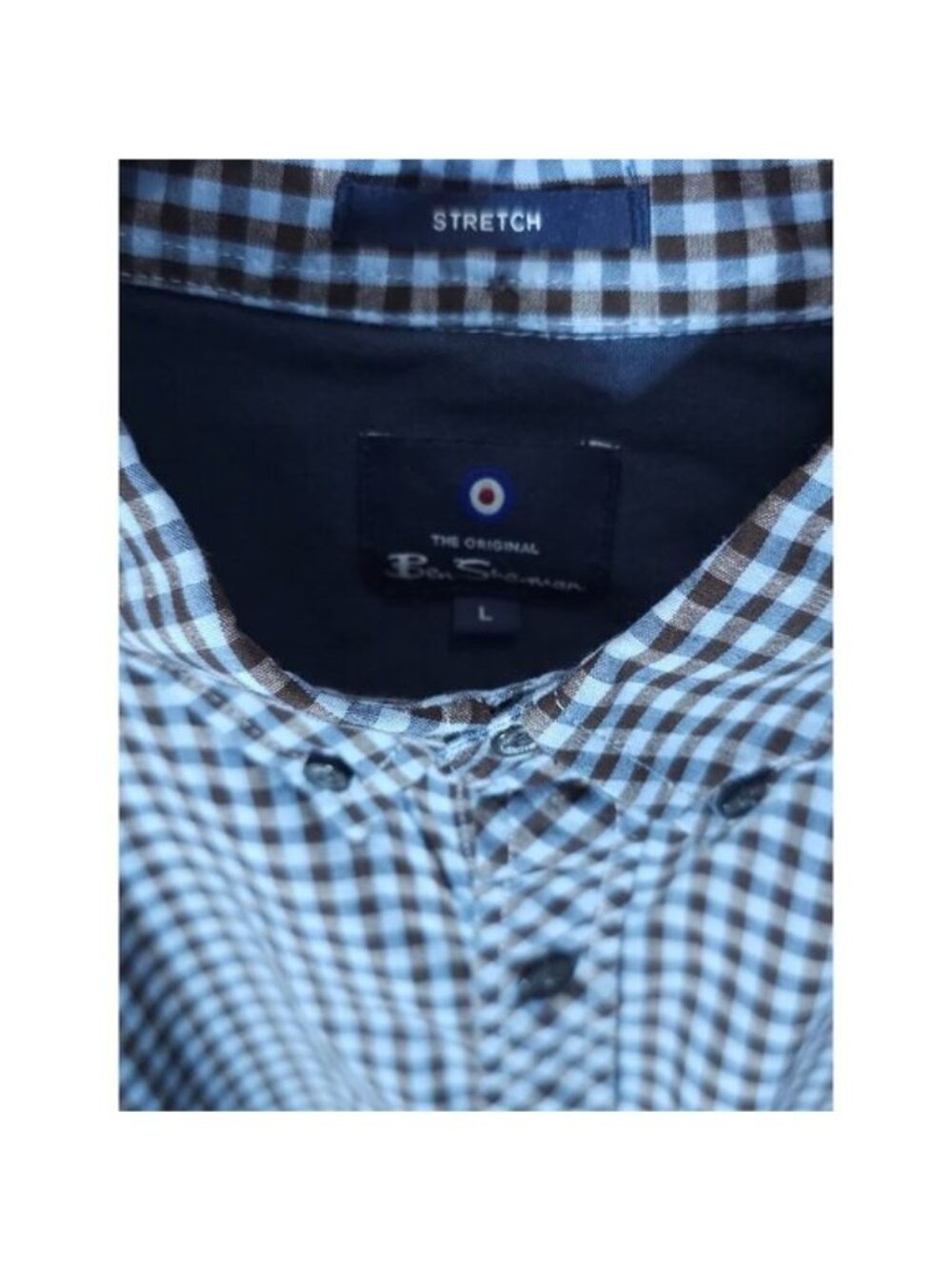 Ben Sherman Men's Blue & Brown Gingham Stretch Long Sleeve Size Large - Picture 2 of 8